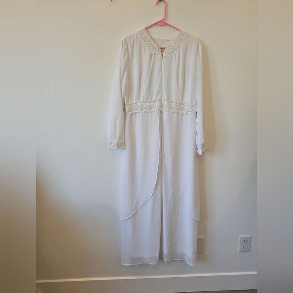 White Elegance Temple Dress Wedding Modest Church Maxi Front Zipper Medium - Picture 6 of 13